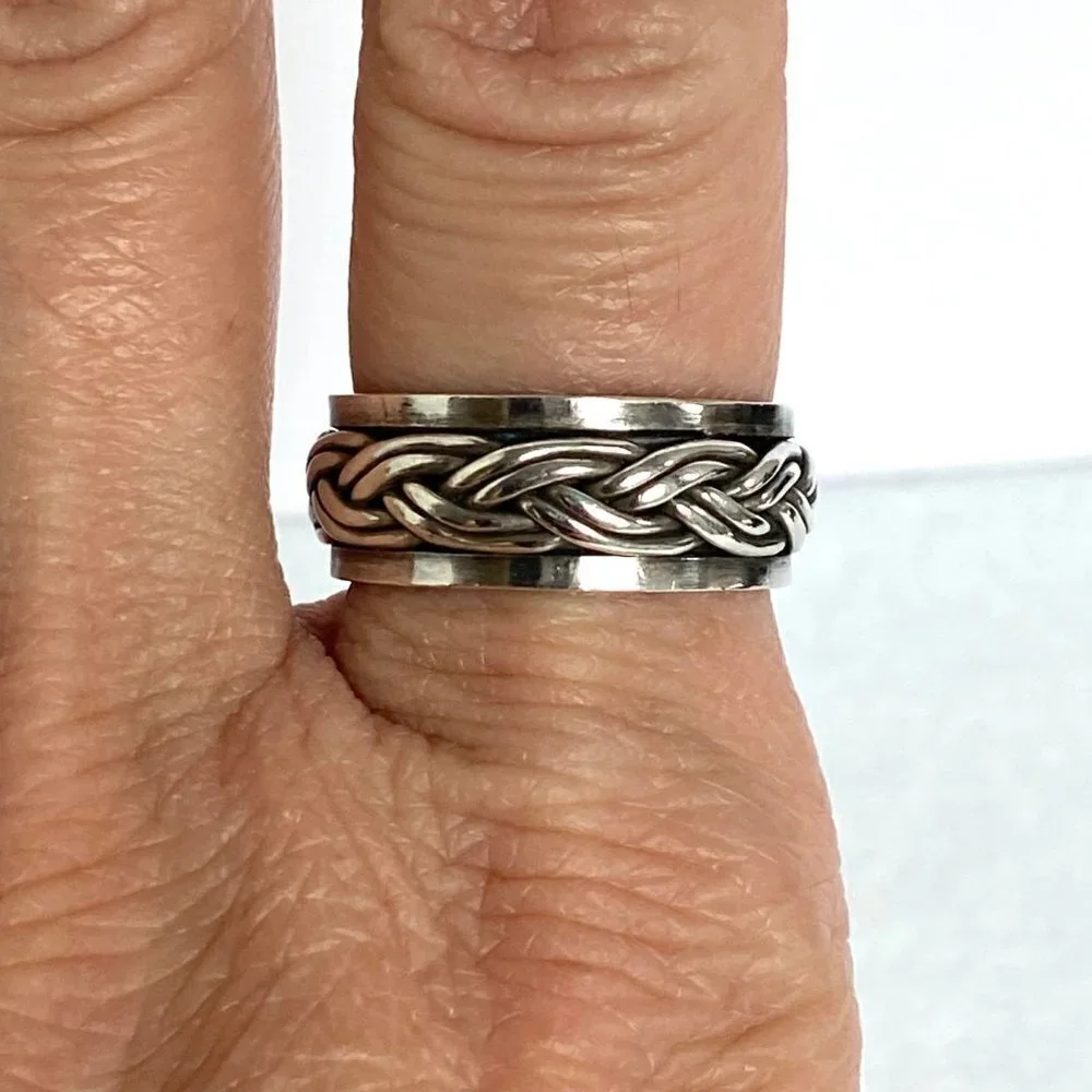 Sterling Silver 925 8MM Unisex Braided Rope Wide Band Spinner Ring Size 8.25 8g